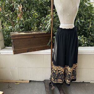 Vintage BIS BIS Palazzo Pants Black Gold Embroidered Boho Festival Wide Leg S